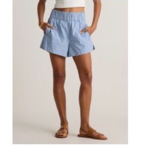 Quince Blue and White Striped High-Waist Women's Shorts